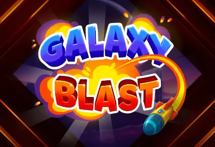 The new slot at Golden Euro - "Galaxy Blast" - a rocket flying out of a crash between the letters "Galaxy Blast!"