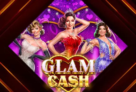 The new slot at Golden Euro - "Glam Cash" - with three beautiful ladies in bourlesque dresses and purble background