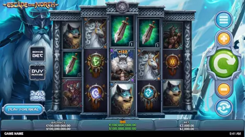 Screenshot of the new Slot called "Escape the North", showing the slot field and various symbols.